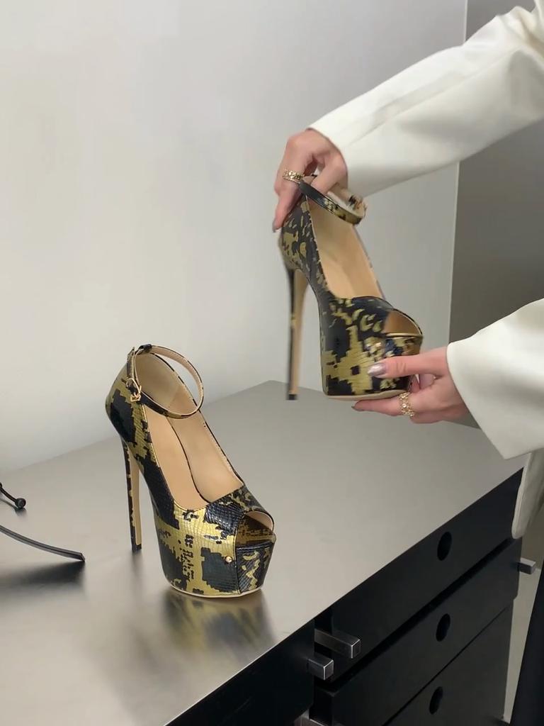 Eilyken Mode Design TOTEM Schnalle Riemen Damen Pumps Sexy Extrem Stiletto Hohe Absätze Peep Toe Bankett Abschlussball Schuhe