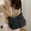 Multi Pocket Denim Crossbody Bag Adjustable Strap Large Capacity Casual Shoulder Purse for Women