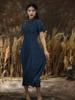 Johnature Abito casual vintage cheongsam stile cinese Abito estivo con colletto a maniche corte ricamato da donna