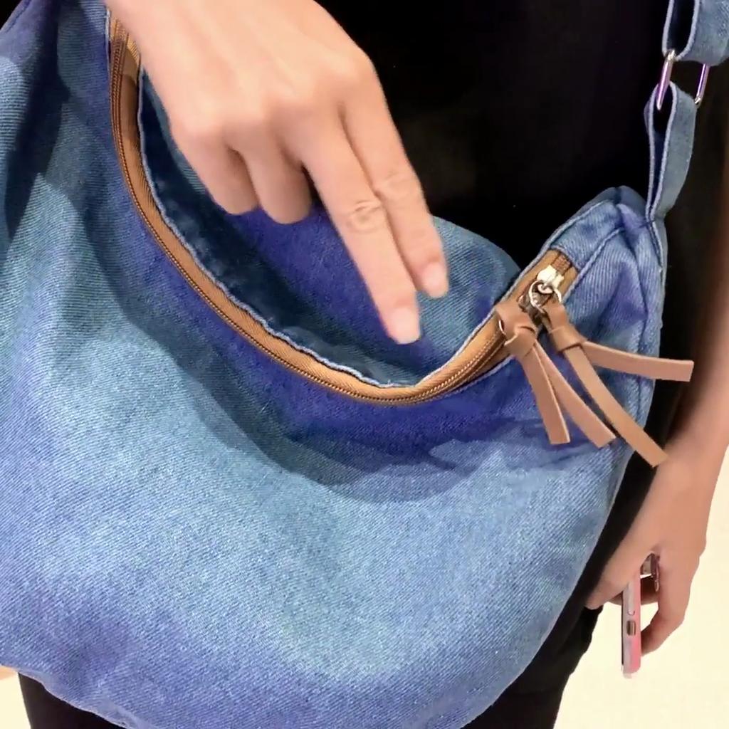 Dámská vintage džínová taška přes rameno na zip, crossbody taška, univerzální taška do školy