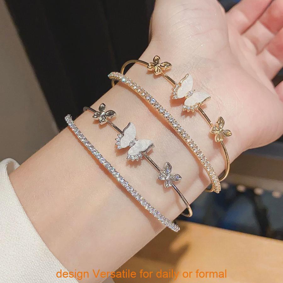 Fashion Butterfly Zircon Double Layer Hollow Cuff Bracelet For Elegant Women