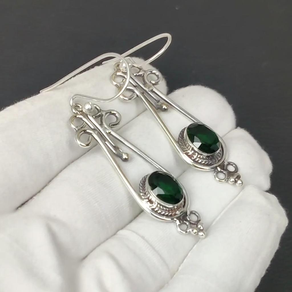 Ohrringe mit natürlichen grünen Turmalin-Edelsteinen, 925er Sterlingsilber-Ohrringe, handgefertigte Boho-Silberschmuck-Hängeohrringe, Hochzeitsgeschenke