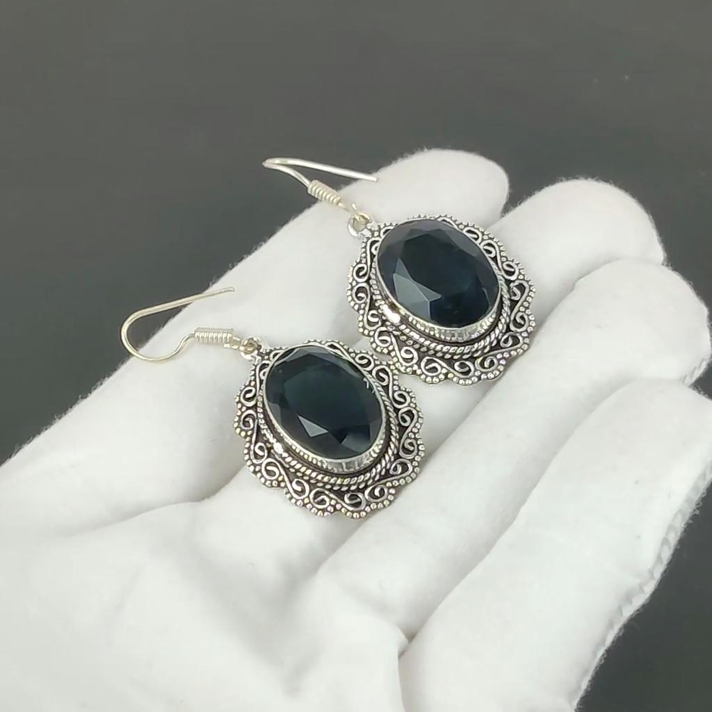 Blue Sapphire Gemstone Earrings, 925 Sterling Silver Earrings, Handmade Silver Earrings For Gift, Sapphire Dangle Drop Earrings For Party Wear Gift