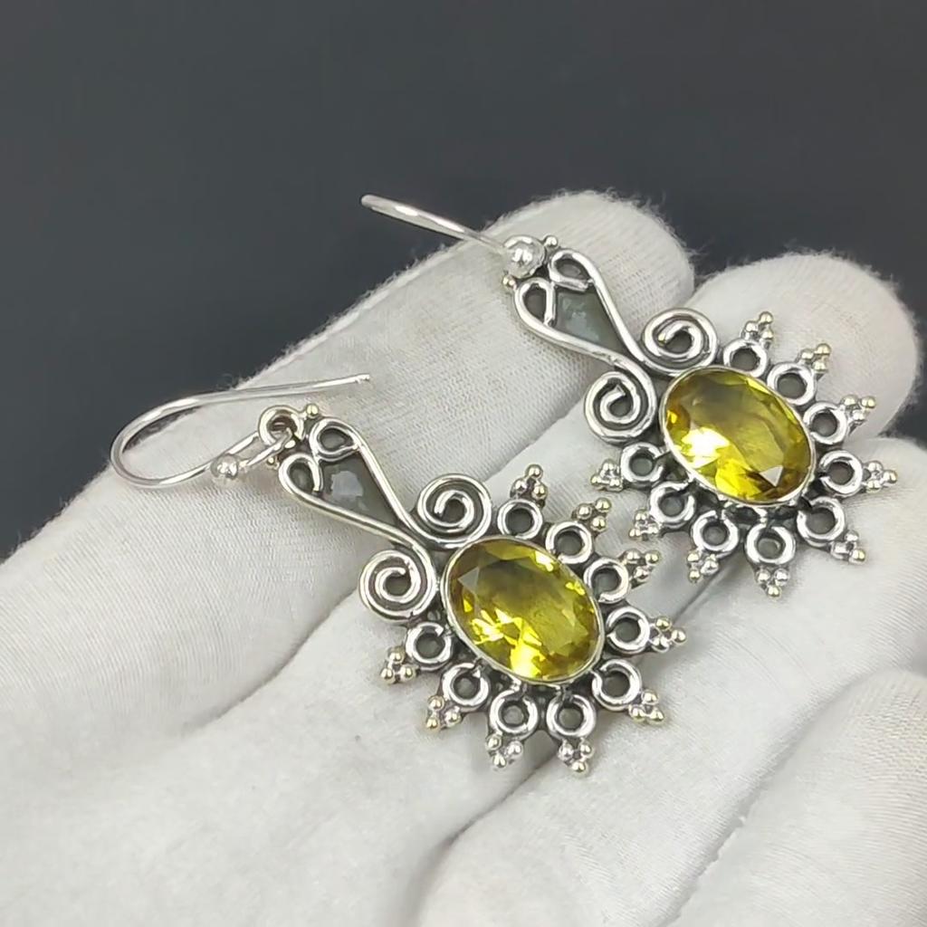 Citrine Gemstone Earring, Citrine Oval Gemstone Earring 925 Sterling Silver Earring, Citrine Birthstone Earring, Women's Earring Gifts