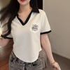 Summer irregular Letter embroidery t shirts Women‘s polo collar Short-sleeve T-shirt casual loose Elastic y2k Tops women clothes