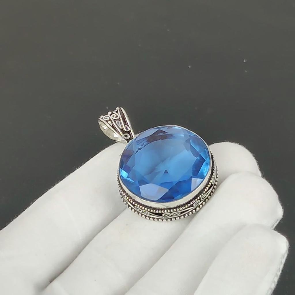 London Topaz Pendant, 925 Sterling Silver Handmade Jewelry, London Topaz Silver Pendant, Party Wear Jewelry For Women's, Pendant Christmas Gift