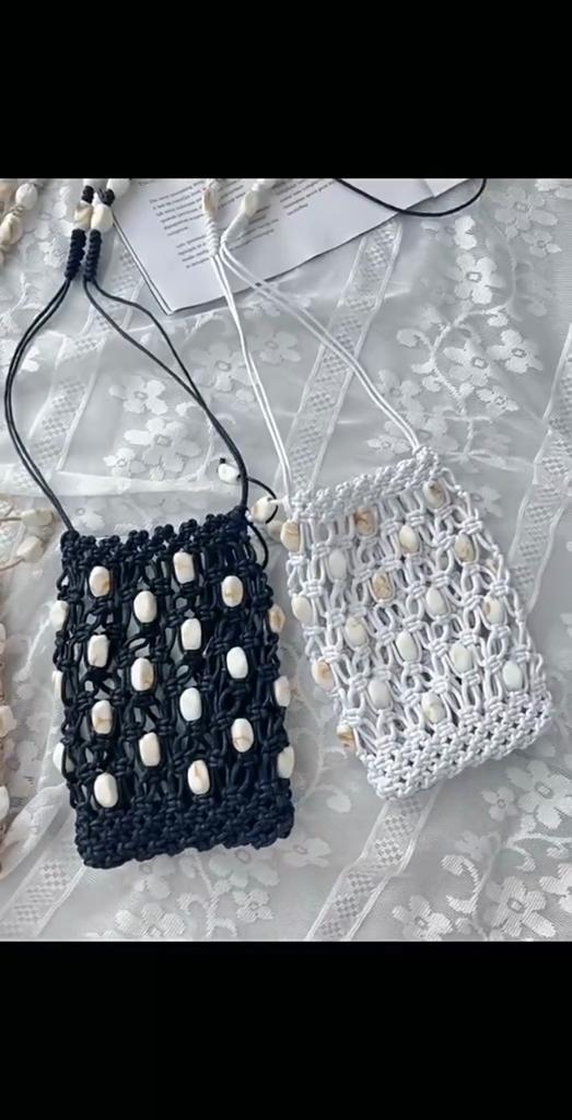 Yogodlns Modna torebka na telefon crossbody z wycięciami Ręcznie robiona Wszechstronna torebka z koralikami Codzienna Lekka torba na ramię dla kobiet