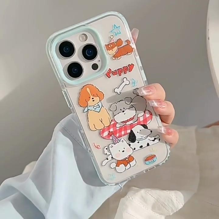 Cartoon puppy phone case suitable for iPhone 13, iPhone 15, and iPhone 16 Pro Max