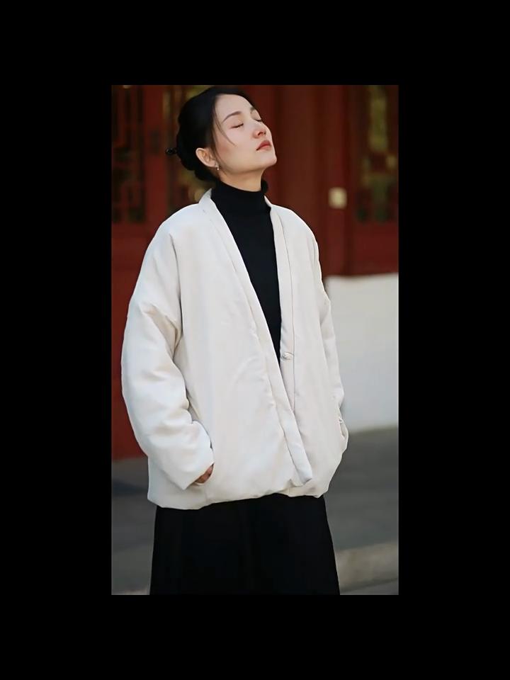 Johnature Women Vintage V-Neck Long Sleeve Winter Coats Solid Color Loose Warm Women Button Coats