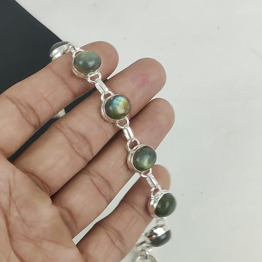 Dainty Labradorite Gemstone Handmade 925 Sterling Silver Bracelet, Labradorite Bracelet For Wife , Unisex Bracelet Party Wear Gift
