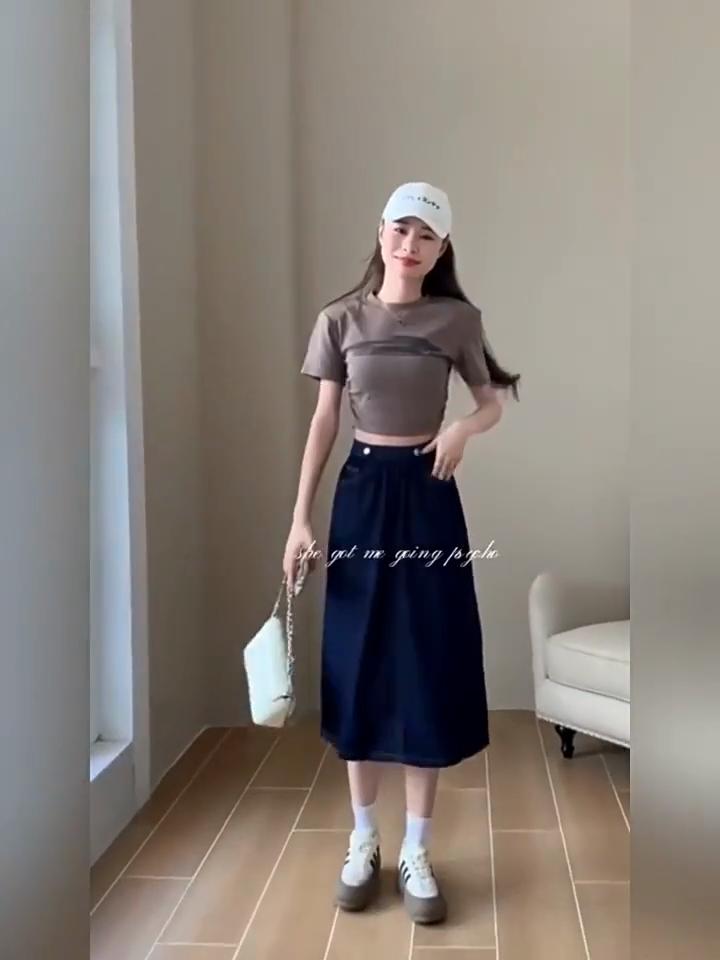 Summer Style Plus Size Skirts Elastic Solid Women Denim A-Line Blue Vintage Basic Skirt 4XL