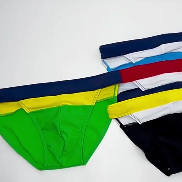 Men's High Slit Sexy Triangle Swimming Trunk Quick Dry Drawstring Color Blocked Beach Shorts