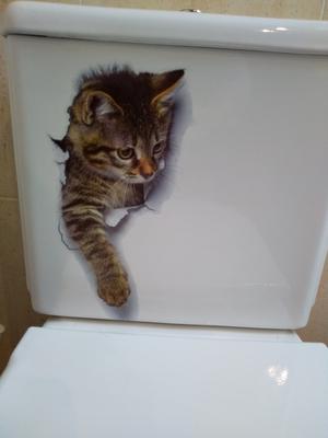 Etiqueta engomada de la pared del baño gato 3D decoración habitación