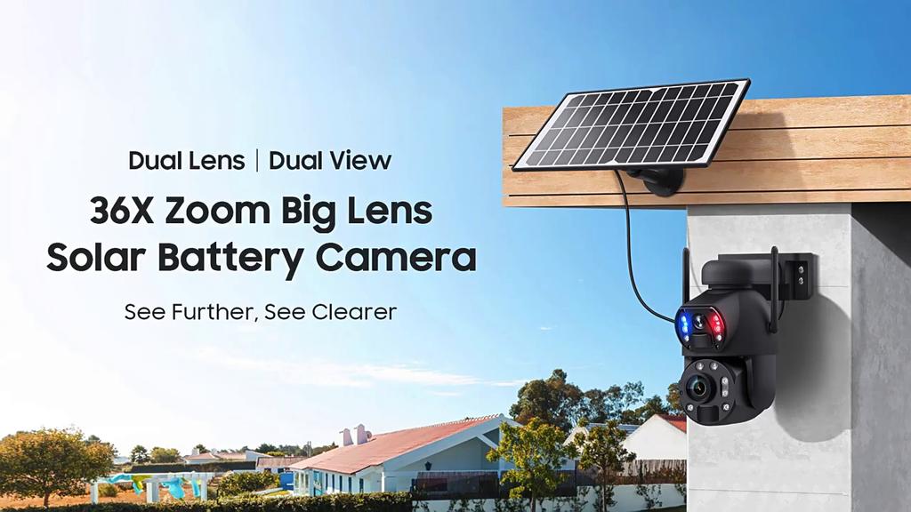 SHIWOJIA 4K 8MP 36X Zoom 4G Solar Camera Dual Lens Dual Screen Human Detect Auto Tracking Outdoor 10W Solar Panel WIFI CCTV