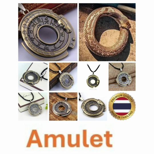 Thai Amulet Snake Eat Tail Necklace Pendant Zodiac Retro Vintage Protect Charm Talisman Powerful Wealth Success Health Luck Jewelry Buddhism