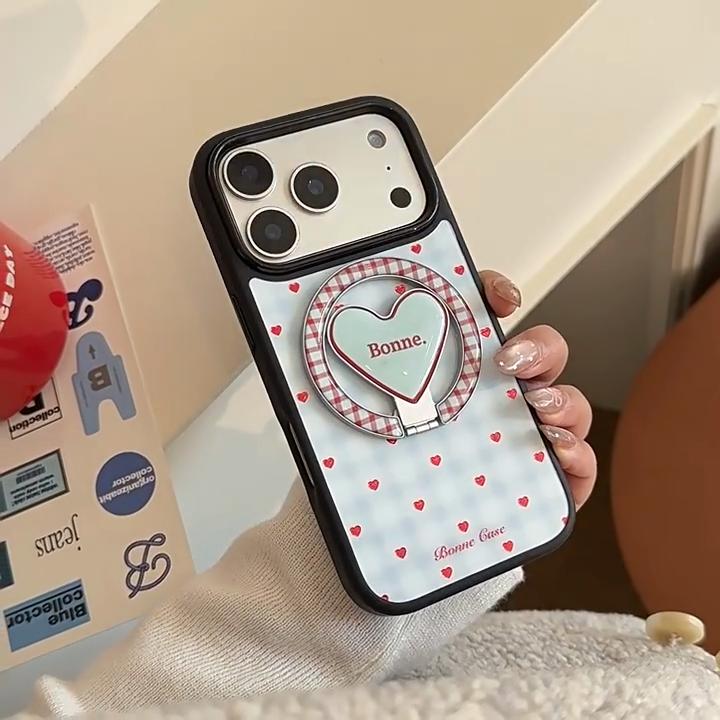 Niebieskie Kratkowane Etui na Telefon z Serduszkowym Stojakiem dla iPhone 16, iPhone 17, iPhone 17 Pro Max