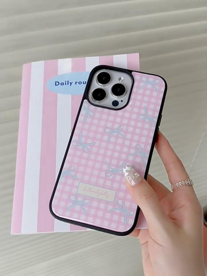 Epoxy Resin Epoxy Phone Case Compatible and Suitable for Huawei iPhone15 14 13/12/11promax/xsmax/xr 7/8plusSE Pink Plaid Bow