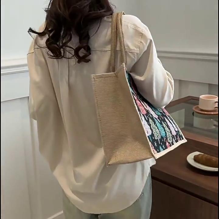 Linen Bag Hand-painted Cotton Sacks Jute Portable Imitation Sacks Linen Bags Shopping Bags Laminated Bags