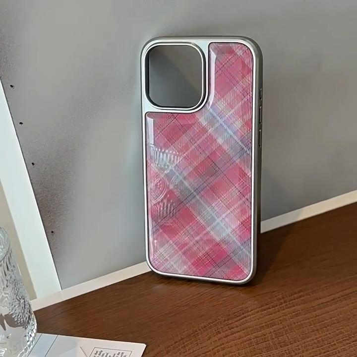 Art Rose Pink Checkered Phone Case for iPhone 17 iPhone 17 Pro Max