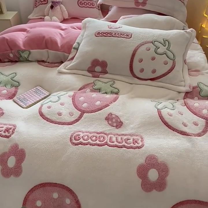 Snowflake Velvet Four-piece Quilt Set Milk Velvet Four-piece Double Quilt Sheet Bed Sheet Machine Washable