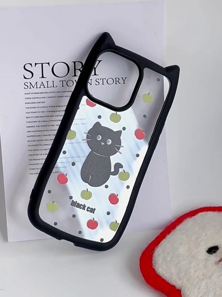 Brand New iPhone16 1514promax Transparent Cat Ear Phone Case Compatible and Suitable for 13/12/11 Apple Little Black Cat