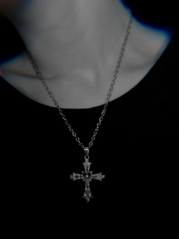 Ciondolo Y2K Con Pietra Di Luna E Croce, Collana In Metallo Argento, Catena 47+6 Cm, Gioiello Gotico Per Ragazze E Donne - 4