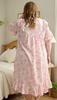 Floral Print Nightgown Women V‑Neck Lace Ruffle Short Sleeve Midi Loose Plus Size Romantic Pastoral Casual Sleepwear
