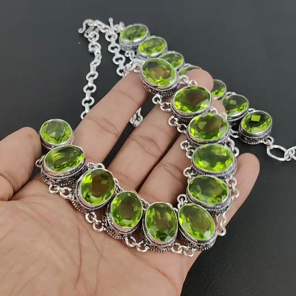 Amazing Peridot Gemstone Handmade 925 Sterling Silver Jewelry Neclace Bracelet Set, Antique Jewelry Set, Mother's Day Gift