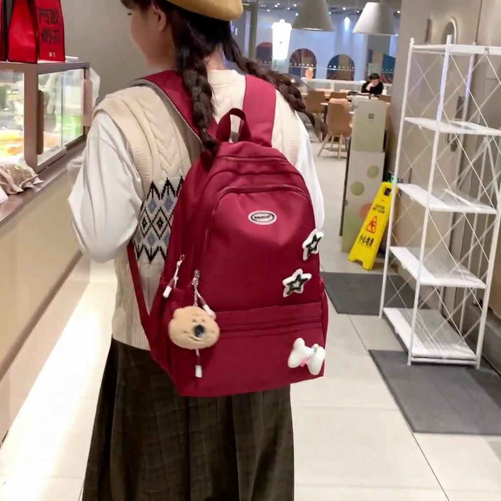 Solid Color Backpack Junior High School Student Star Schoolbag College Style Student Class Backpack