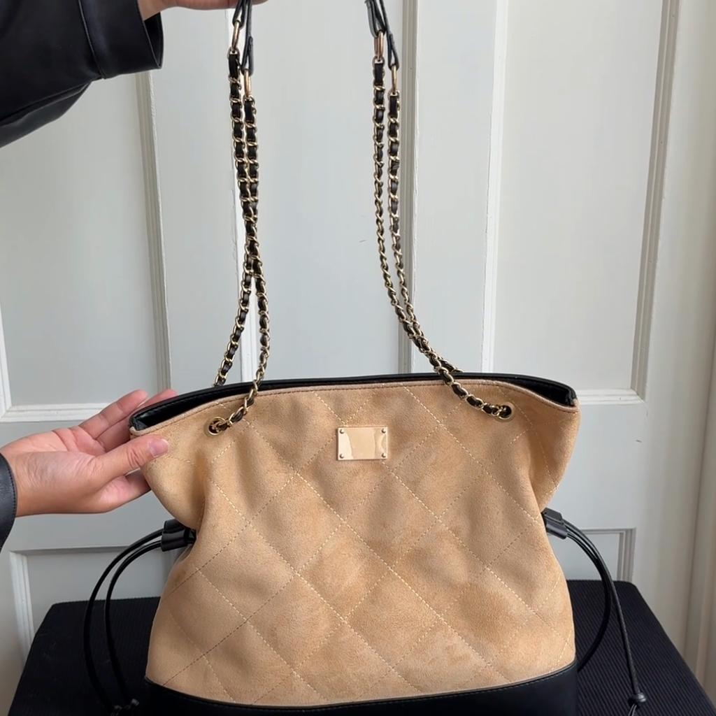 Lingge Chain Bag Vintage Bucket Bag Women's Stitching Shoulder Bag Commuter Crossbody Bag