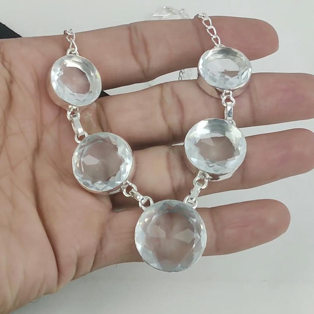 Amazing White Topaz Gemstone Handmade 925 Sterling Silver Necklace, White Topaz Silver Necklace For Wife, Unisex Necklace Birthday Gift
