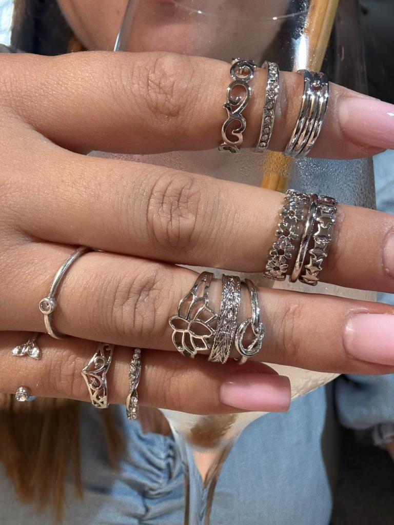 Set Di 12 Anelli Aperti Regolabili In Argento Per Donne E