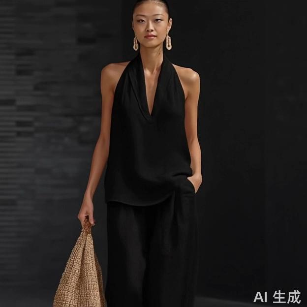 Completo Due Pezzi Estivo da Donna Senza Maniche con Spalle Cadenti Ampio, Pantaloni a Gamba Larga Casual, Outfit alla Moda