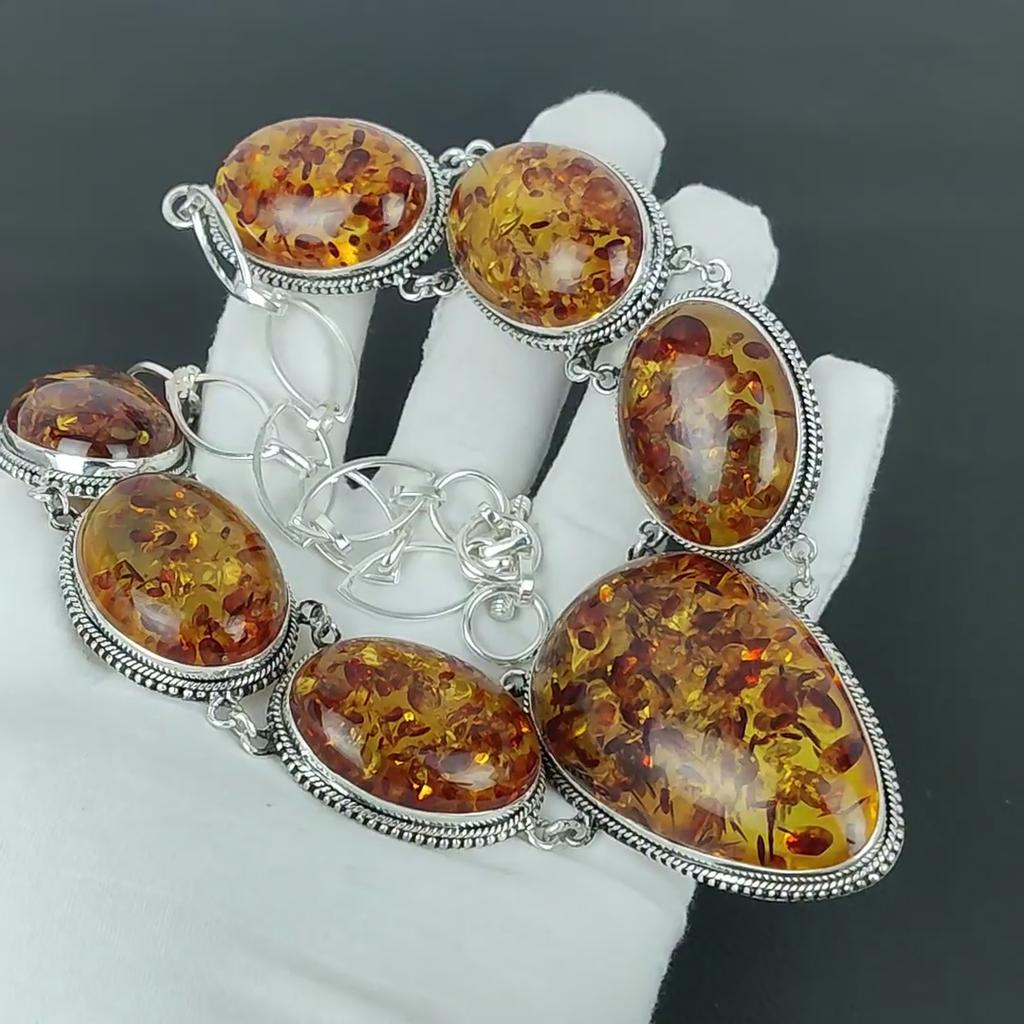 Baltic Amber Necklace, 925 Sterling Silver Jewelry, Gemstone Jewelry Baltic Amber Adjustable Chain Necklace Handmade Jewelry New Year Gift