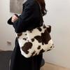 Yogodlns Large Capacity Shopper Bags For Women Winter Travel Tote Bag Cow Printing Plush Shoulder Bag Ladies Designer Handbag