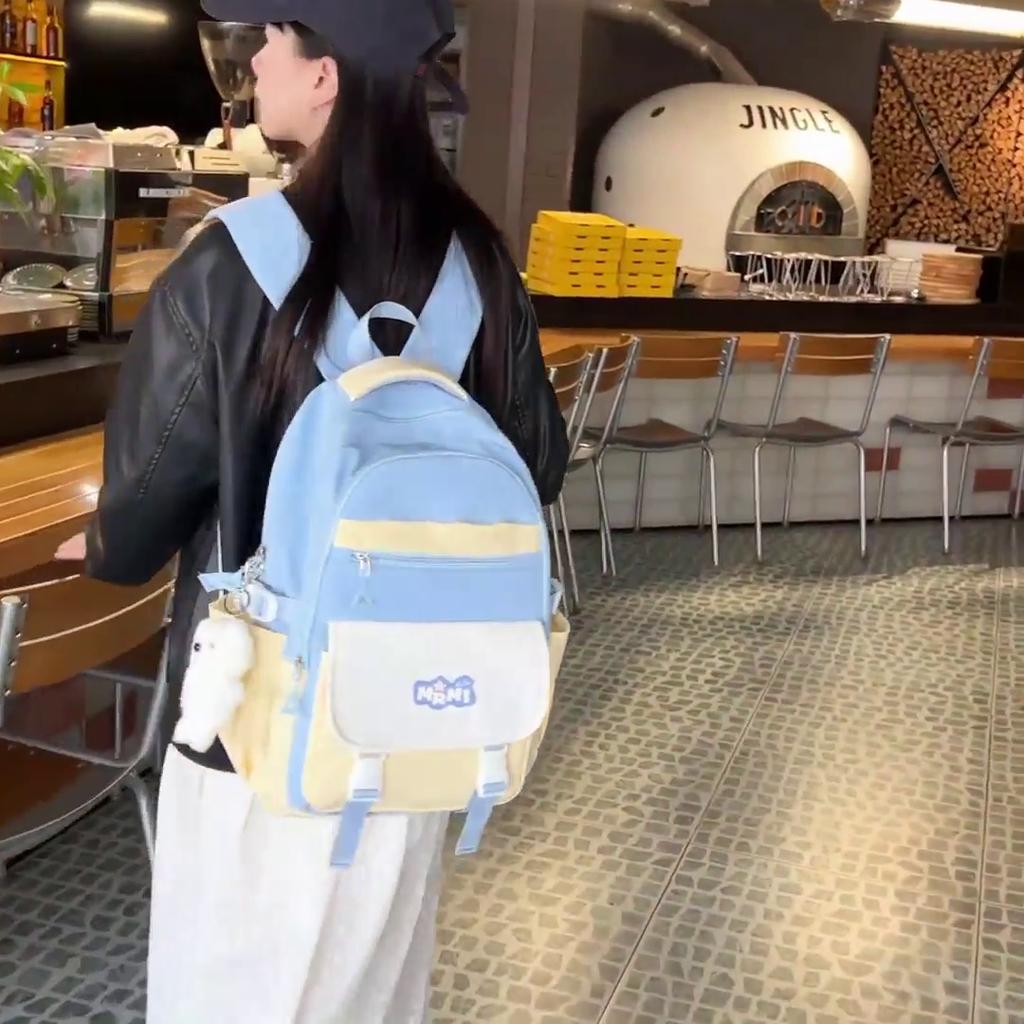 Color Block Backpack Student Schoolbag Women's Large Capacity Backpack