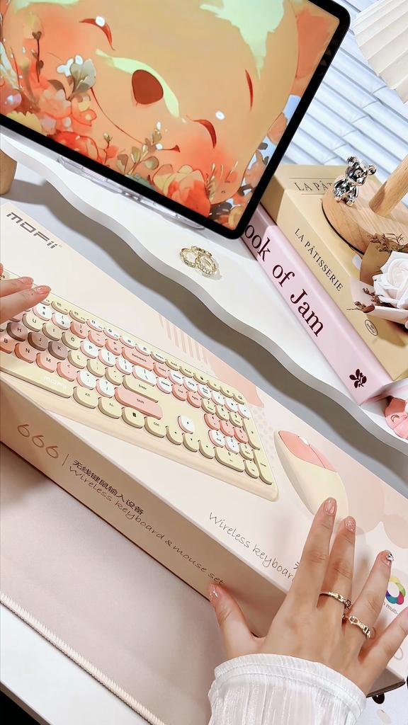 Mofii Wireless Mouse and Keyboard Kit: Round Keycaps, Vivid - colored Keyboard, Wireless Keyboard for Female Office Environments