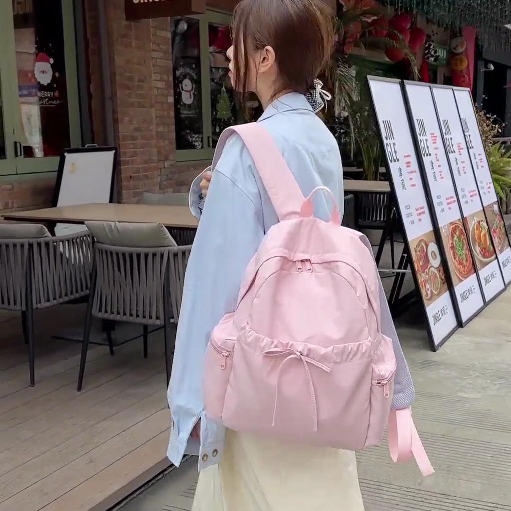 Lightweight Solid Color Backpack Travel Backpack Large Capacity Student Schoolbag