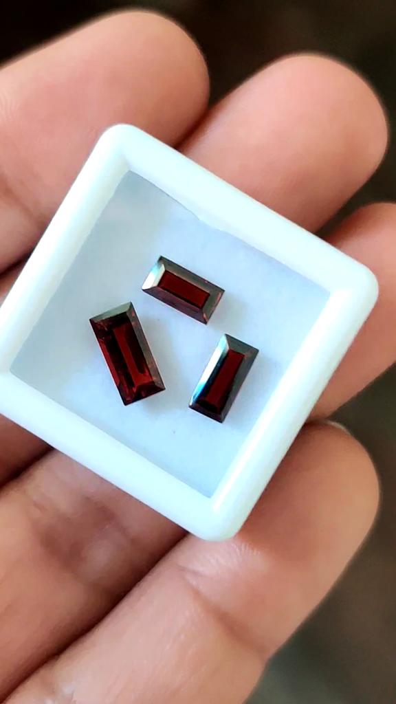 3 Pcs Baguette Cut 7-9 Mm Size Natural Garnet Gemstone Lot, Healing Gemstones.