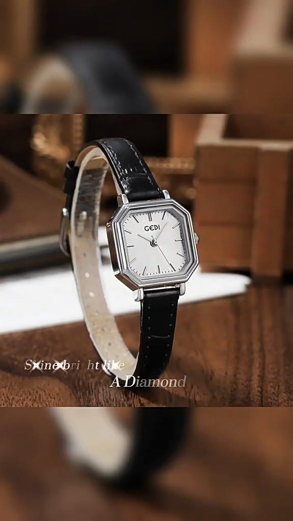 Retro Geometric Small Square Watch With Waterproof Leather Strap For Women