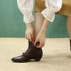 Johnature Genuine Leather Pointed Toe Ankle Boots Fashionable Versatile Mid Heeled Women's Shoes