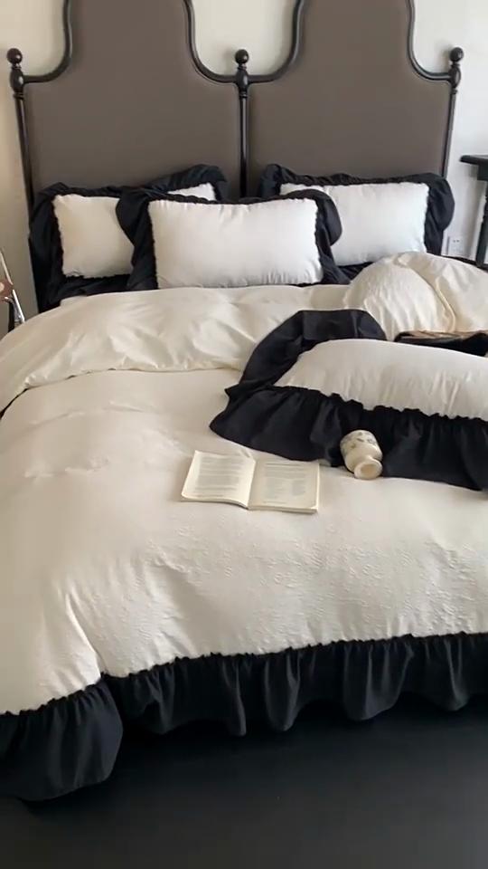 French Large Lace Bedding Set Four-piece Set Princess Style Skin-friendly and Comfortable Washed Quilt Cover Bed Sheet Pillowcase