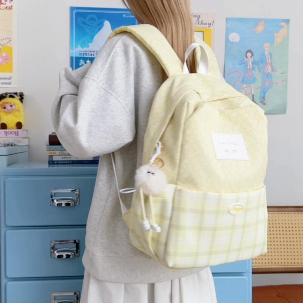 Plaid Backpack Junior High School Student Schoolbag Plaid Large Capacity Backpack