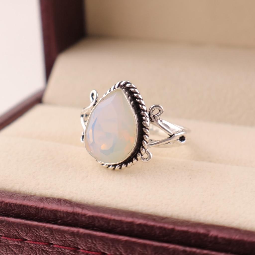 Milky Opal Gemstone 925 Stamped Silver Jewelry Handmade Statement Ring For Gift RR-57-19