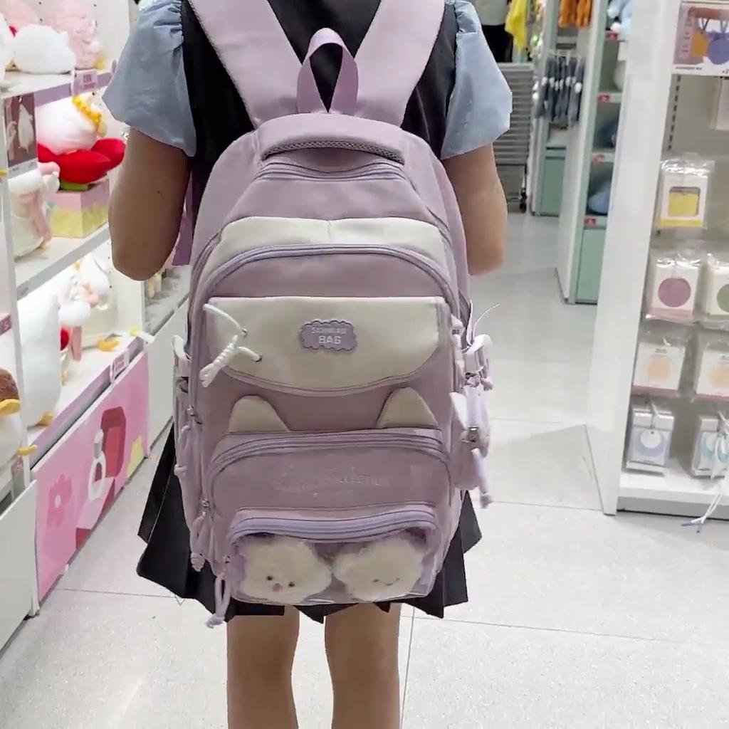 Junior School Studnet Schoolbag Color Block Women's Large Capacity Backpack with Coin Purse
