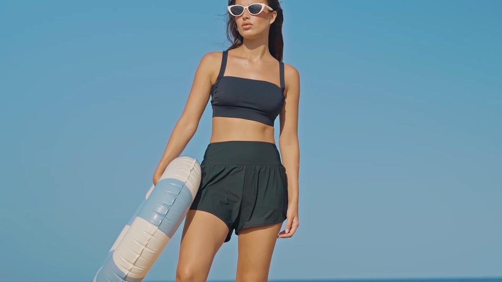 CHARMLEAKS Pantaloncini da bagno da donna Pantaloncini da bagno con spacco laterale Pantaloncini da surf 2 in 1 con tasche sul fondo