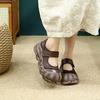 Johnature Retro Round Toe Thick Soled Shoes Genuine Leather Soft Soled Women's Flat Shoes