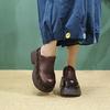 Johnature British Style Genuine Leather Round Toe Thick Heel Slippers Comfortable Thick Soled Women's Shoes