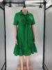 Plus Size Women's Solid Colour Lapel Half Cardigan Top Stylish Tie Ruffle Dress