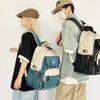 Men Contrast Backpack Large Capacity Student Schoolbag Women Travel Backpack